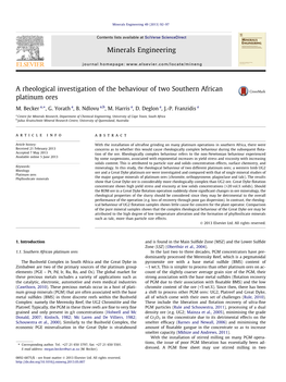 A Rheological Investigation of the Behaviour of Two Southern African Platinum Ores ⇑ M