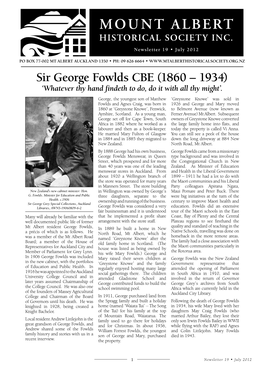 Sir George Fowlds CBE (1860 – 1934) ‘Whatever Thy Hand Findeth to Do, Do It with All Thy Might’