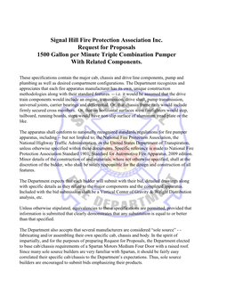 Signal Hill Fire Protection Association Inc. Request for Proposals 1500 Gallon Per Minute Triple Combination Pumper with Related Components