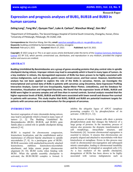 Expression and Prognosis Analyses of BUB1, BUB1B and BUB3 in Human Sarcoma