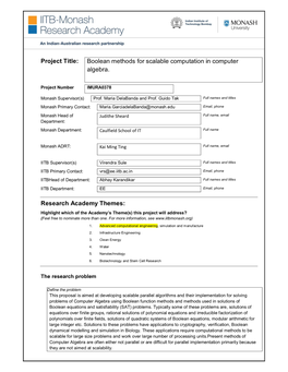 Project Title: Boolean Methods for Scalable Computation in Computer Algebra. Research Academy Themes