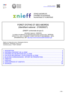 FORET D'othe ET SES ABORDS (Identifiant National : 210020027)