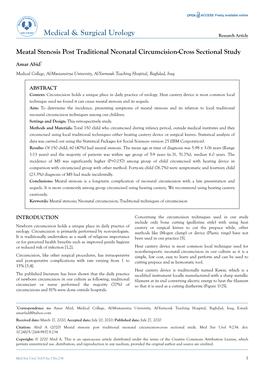 Meatal Stenosis Post Traditional Neonatal Circumcision-Cross Sectional Study