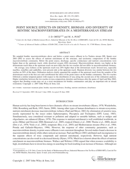 Point Source Effects on Density, Biomass and Diversity of Benthic Macroinvertebrates in a Mediterranean Stream