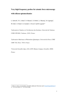 Very High Frequency Probes for Atomic Force Microscopy with Silicon Optomechanics