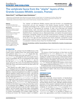 The Vertebrate Fauna from the “Stipite” Layers of the Grands Causses (Middle Jurassic, France)