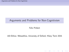Week 2: Arguments and Problems for Non-Cognitivism
