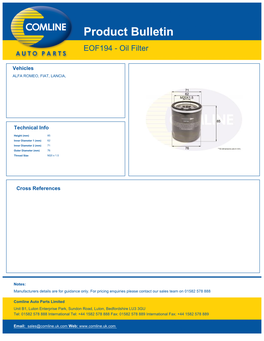 Product Bulletin EOF194 - Oil Filter
