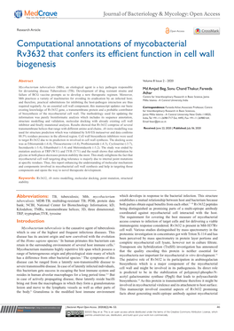 Computational Annotations of Mycobacterial Rv3632 That Confers Its Efficient Function in Cell Wall Biogenesis