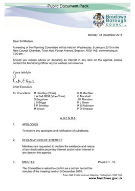 Planning Committee Agenda for 9Th January 2019