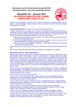 Newsletter 50 – January 2016 BLWYDDYN NEWYDD DDA I BAWB HAPPY NEW YEAR to ALL