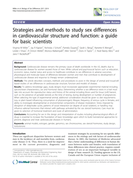 Strategies and Methods to Study Sex Differences In