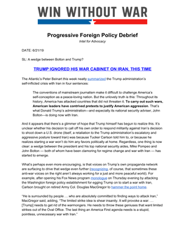 Progressive Foreign Policy Debrief Intel for Advocacy