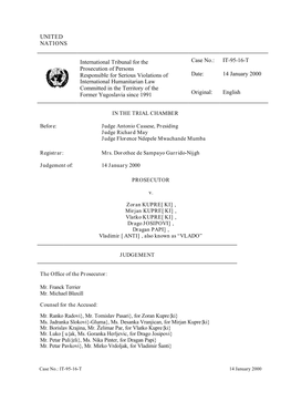 UNITED NATIONS Case No.: IT-95-16-T Date: 14 January 2000