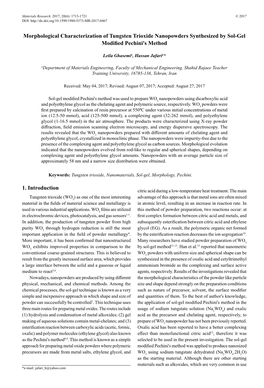 Morphological Characterization of Tungsten Trioxide Nanopowders Synthesized by Sol-Gel Modified Pechini's Method