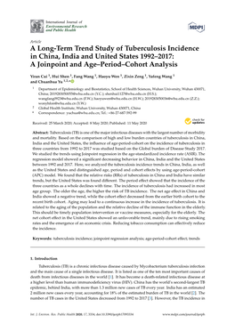 A Long-Term Trend Study of Tuberculosis Incidence in China, India and United States 1992–2017: a Joinpoint and Age–Period–Cohort Analysis