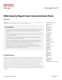 ESG Industry Report Card: Autos and Auto Parts