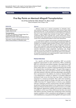 Five Key Points on Meniscal Allograft Transplantation