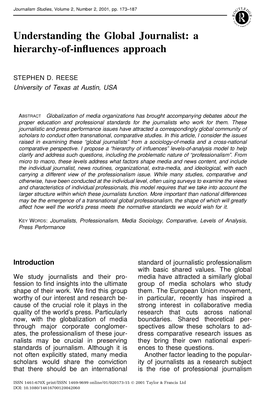 Understanding the Global Journalist: a Hierarchy-Of-In Uences Approach