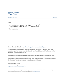 Virginia Vs Clemson (9/22/2001) Clemson University