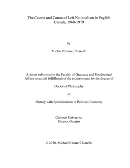 The Course and Canon of Left Nationalism in English Canada, 1968-1979