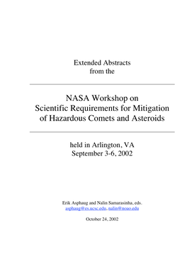 NASA Workshop on Scientific Requirements for Mitigation of Hazardous Comets and Asteroids