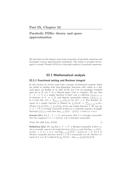 Part IX, Chapter 52 Parabolic Pdes: Theory and Space Approximation