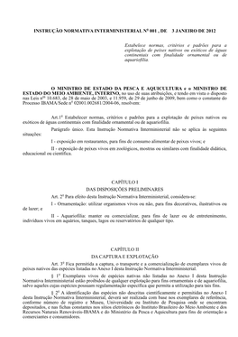 INSTRUÇÃO NORMATIVA INTERMINISTERIAL No 001 , DE 3 JANEIRO DE 2012