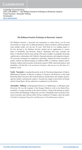 The Bellman Function Technique in Harmonic Analysis Vasily Vasyunin , Alexander Volberg Frontmatter More Information