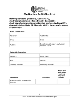 Stimulants Audit Checklist