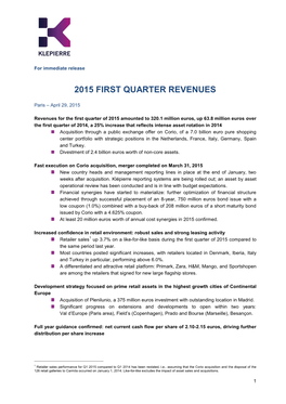 2015 First Quarter Revenues