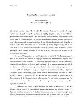 Transmigrafías: Desalojando El Lenguaje