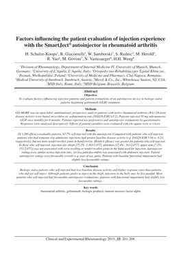 Factors Influencing the Patient Evaluation of Injection Experience with the Smartject® Autoinjector in Rheumatoid Arthritis H