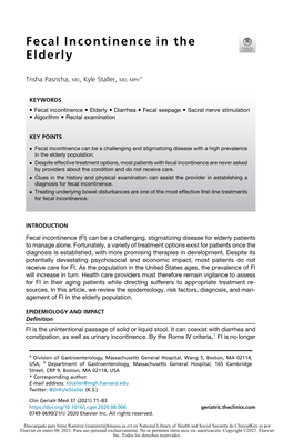 Fecal Incontinence in the Elderly