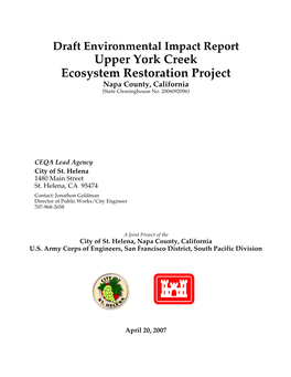 Draft Environmental Impact Report Upper York Creek Ecosystem Restoration Project Napa County, California (State Clearinghouse No