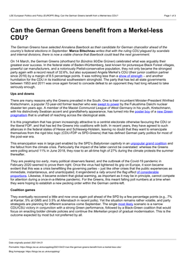 (EUROPP) Blog: Can the German Greens Benefit from a Merkel-Less CDU? Page 1 of 3