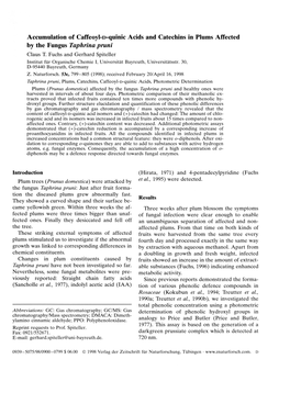 Accumulation of Caffeoyl-D-Quinic Acids and Catechins in Plums Affected by the Fungus Taphrina Pruni Claus T