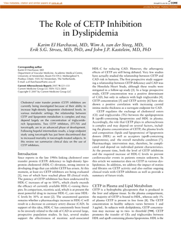 The Role of CETP Inhibition in Dyslipidemia