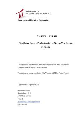 Distributed Energy Production in the North-West Region of Russia