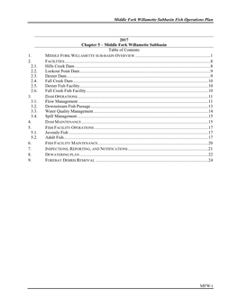 Middle Fork Willamette Subbasin Fish Operations Plan MFW-I 2017