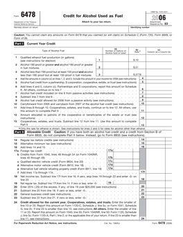 Credit for Alcohol Used As Fuel 2006 Department of the Treasury � Attach to Your Tax Return