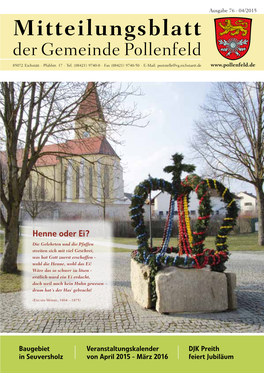 Mitteilungsblatt Der Gemeinde Pollenfeld 85072 Eichstätt · Pfahlstr