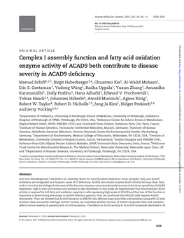 Complex I Assembly Function and Fatty Acid Oxidation Enzyme