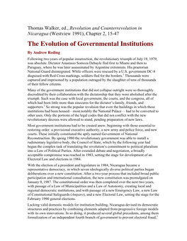 Revolutionary Nicaragua: the Evolution of Governmental Institutions