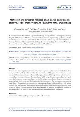 Notes on the Sinistral Helicoid Snail Bertia Cambojiensis (Reeve, 1860) from Vietnam (Eupulmonata, Dyakiidae)