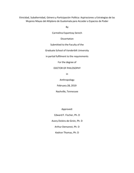 Aspiraciones Y Estrategias De Las Mujeres Mayas Del Altiplano De Guatemala Para Acceder a Espacios De Poder