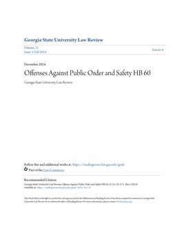 Offenses Against Public Order and Safety HB 60 Georgia State University Law Review