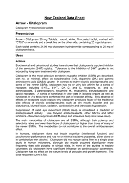 Data Sheet Arrow - Citalopram Citalopram Hydrobromide Tablets