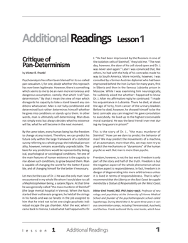 Additional Readings Lesson 1