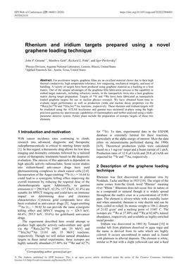 Rhenium and Iridium Targets Prepared Using a Novel Graphene Loading Technique